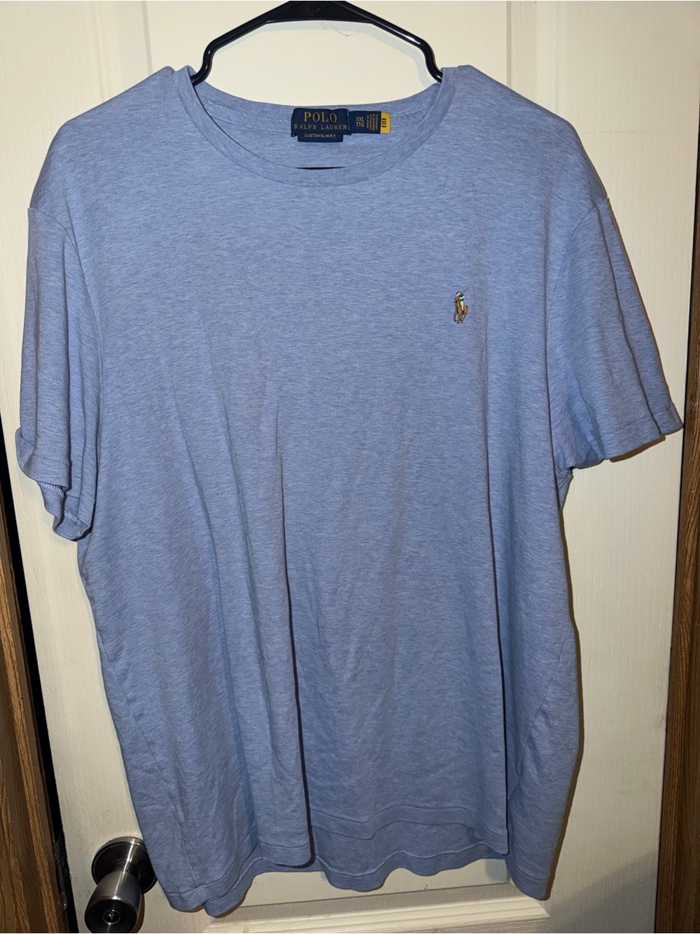 Polo by Ralph Lauren Men's Heather Light Blue Crew Tee with Polo Pony